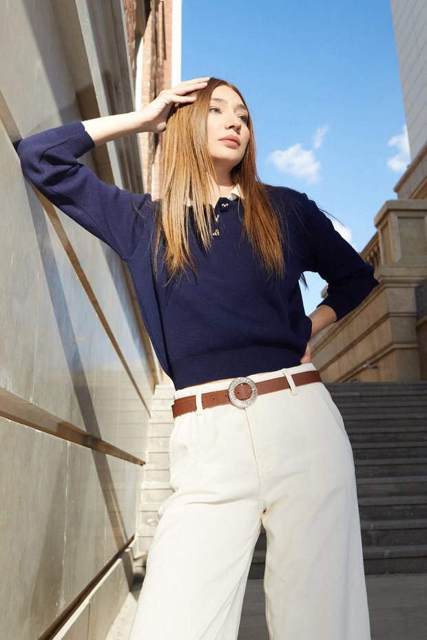 سترة تريكو أساسية بياقة بولو ونصف زر - 1