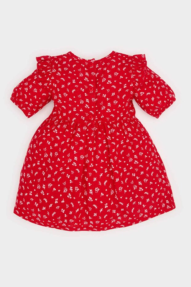 Kız Bebek Desenli Kısa Kollu Flamlı Poplin Elbise E5809A525SP - 5