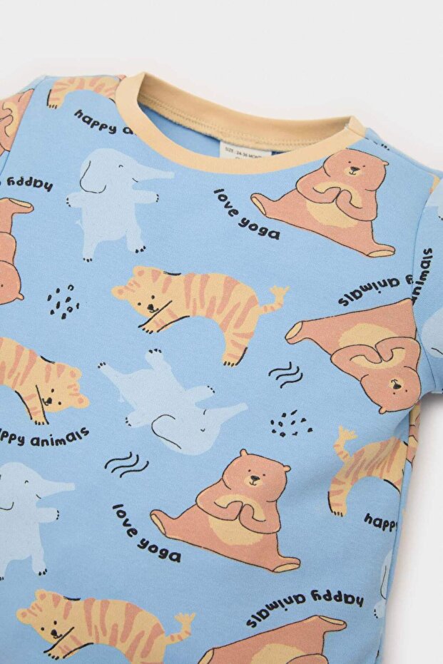Erkek Bebek Pijama Takımı Hayvan Desenli Uzun Kollu Üst Beli Lastikli Uzun Alt E6935A525SP - 3