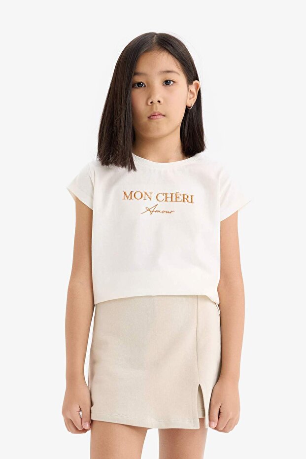 Kız Çocuk 2'li Takım Baskılı Kısa Kollu Tişört Şort Etek E1260A825SM - 4