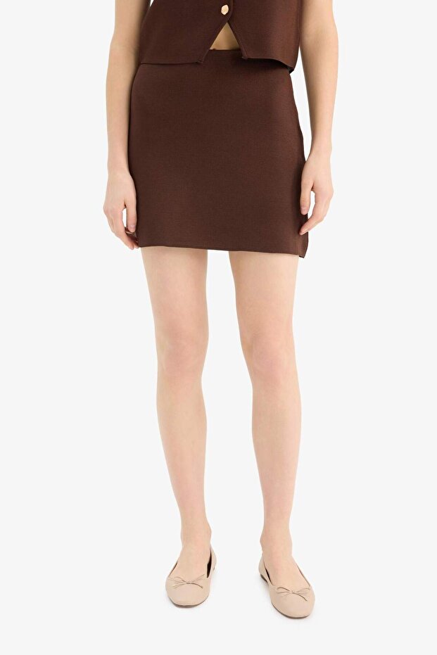 Basic Düz Yumuşak Dokulu Mini Etek E8417AX25SP - 7