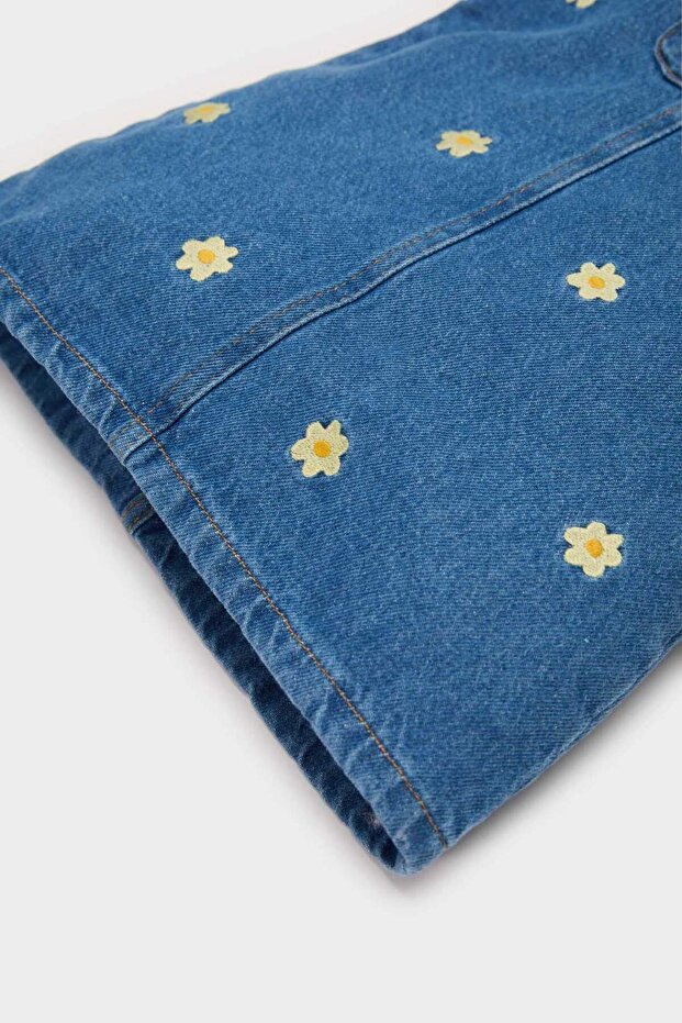 Kız Bebek Çiçekli Askılı Jean Elbise E0468A525SP - 3