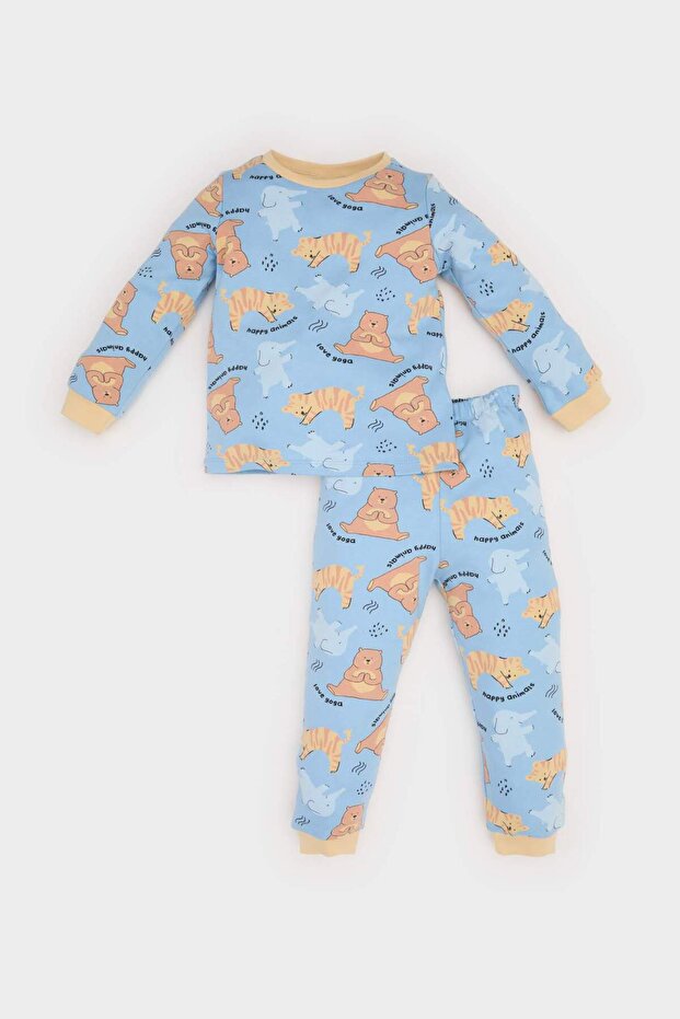 Erkek Bebek Pijama Takımı Hayvan Desenli Uzun Kollu Üst Beli Lastikli Uzun Alt E6935A525SP - 1