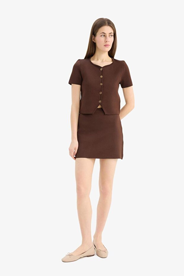 Basic Düz Yumuşak Dokulu Mini Etek E8417AX25SP - 4