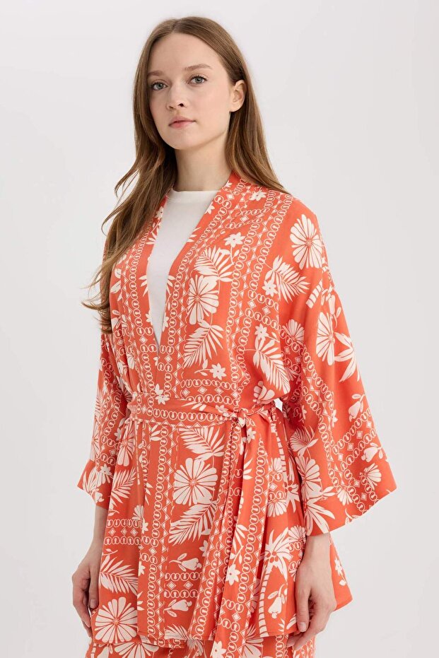 Relax Fit Patterned Belted Kimono D5443Ax25Sp