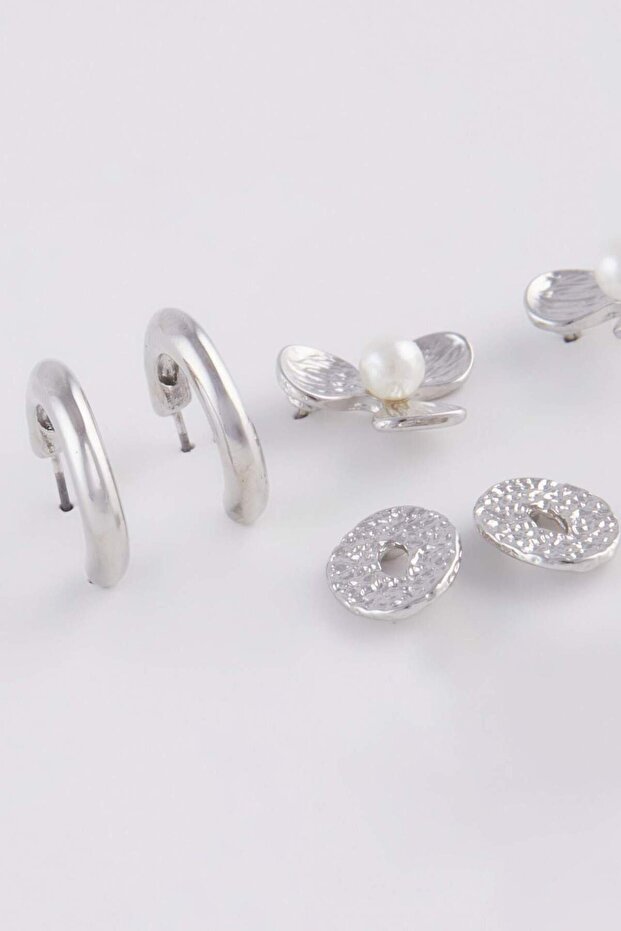 Kadın 3'lü Silver Küpe E3067AXNS - 5