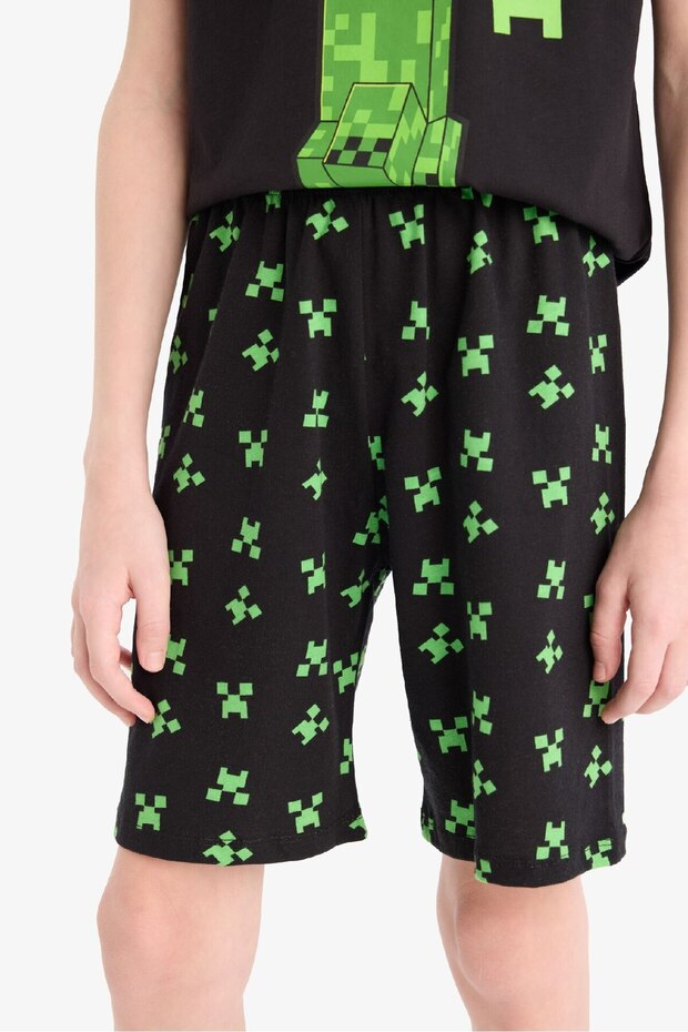 Erkek Çocuk Minecraft Pijama Takımı Kısa Kollu Üst Beli Lastikli Şort E0335A825SM - 7