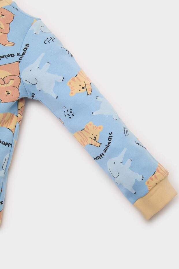 Erkek Bebek Pijama Takımı Hayvan Desenli Uzun Kollu Üst Beli Lastikli Uzun Alt E6935A525SP - 4
