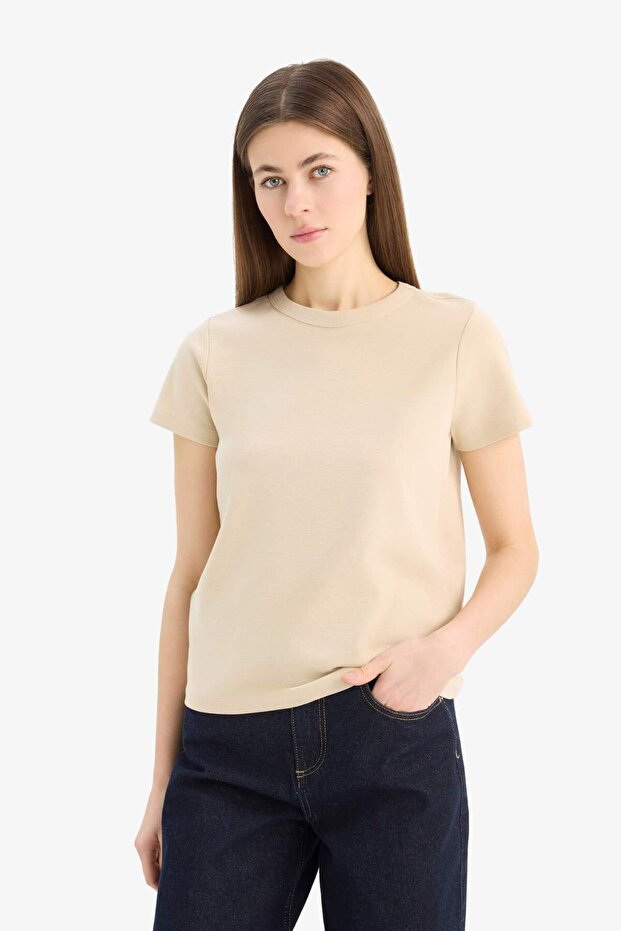 تي شيرت أساسي عادي بأكمام قصيرة ورقبة دائرية E5451AX25SP - 3