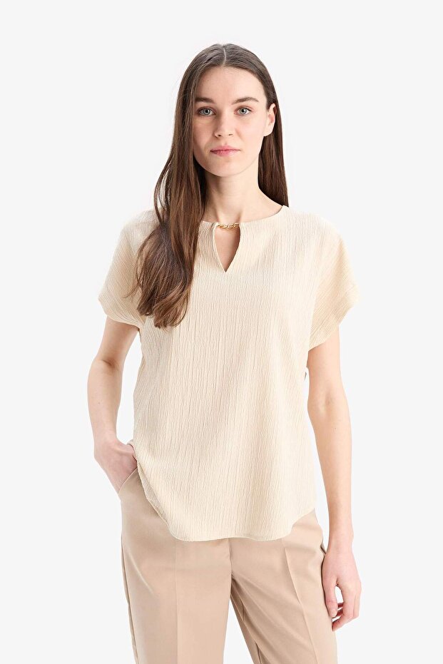 Regular Fit Apache Collar Basic μασίφ κοντομάνικη μπλούζα E6586AX25SP - 3
