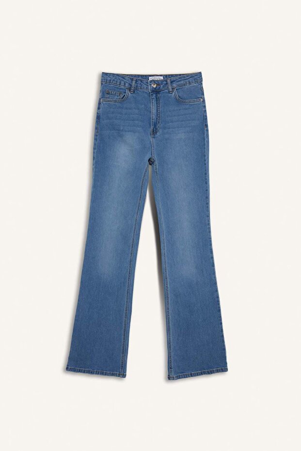Slim Flare Yüksek Bel Düz Paça Uzun Jean Pantolon D7974AX25SP - 6