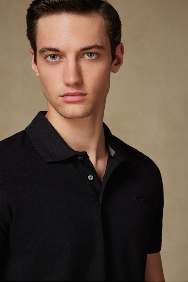 Royal Pike Pamuklu Comfort Fit Siyah Polo Yaka Erkek Düz Polo Shirt - 3