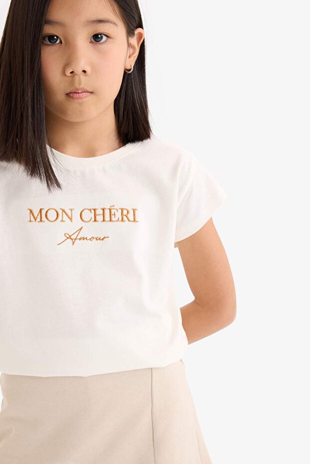 Kız Çocuk 2'li Takım Baskılı Kısa Kollu Tişört Şort Etek E1260A825SM - 5