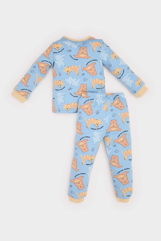Erkek Bebek Pijama Takımı Hayvan Desenli Uzun Kollu Üst Beli Lastikli Uzun Alt E6935A525SP - 5