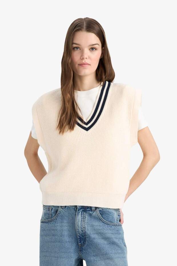Regular Fit V Yaka Triko Süveter S0375AZ25SP - 6