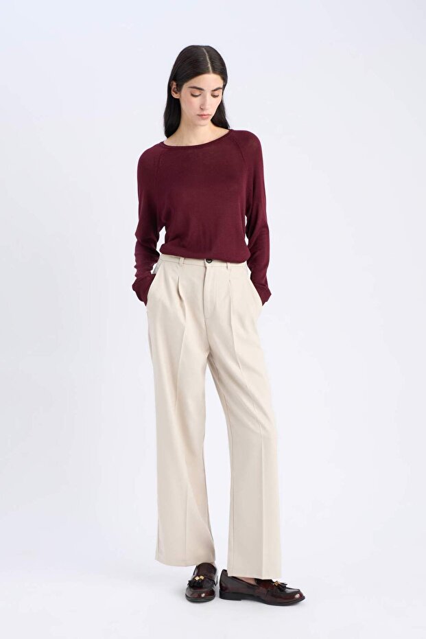 Regular Fit Bisiklet Yaka Basic Düz Bordo Triko Kazak D6281AX25SP - 2