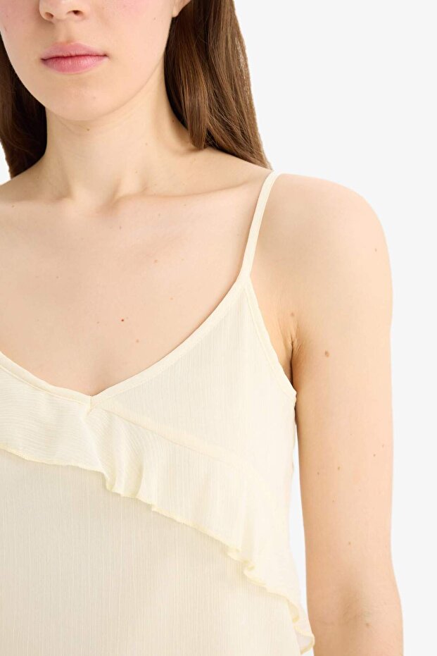 Regular Fit V Yaka Şifon Askılı Bluz E9001AX25SP - 5