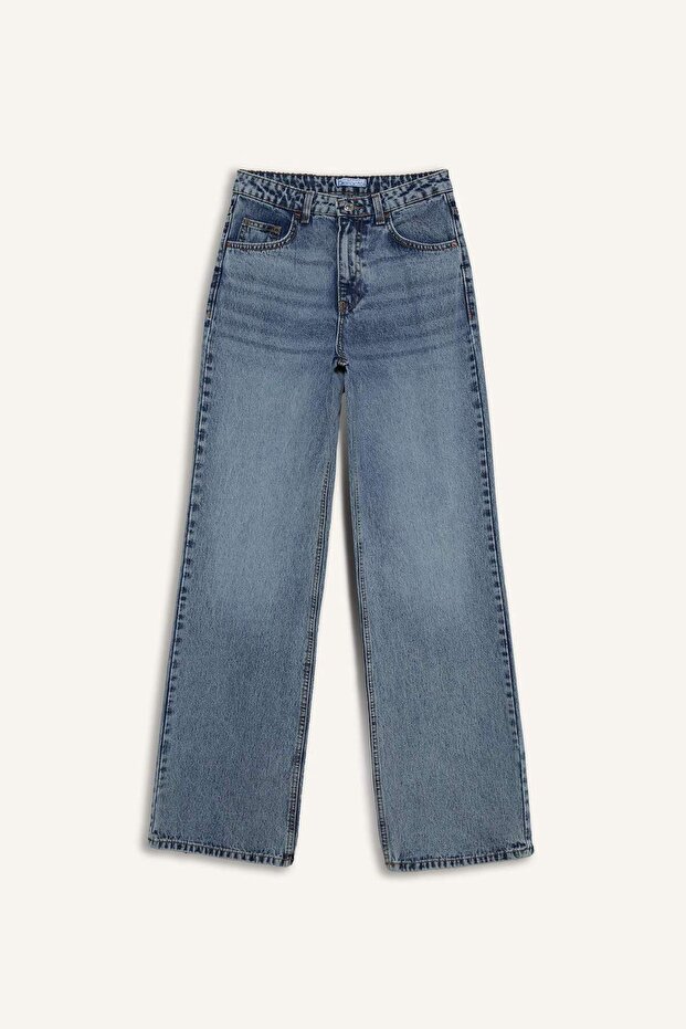 Straight Wide Yüksek Bel Geniş Paça Uzun Jean Pantolon D7979AX25SP - 8