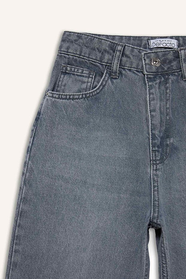 Straight Wide Yüksek Bel Uzun Jean Yıkamalı Pantolon E3185AX25SP - 8