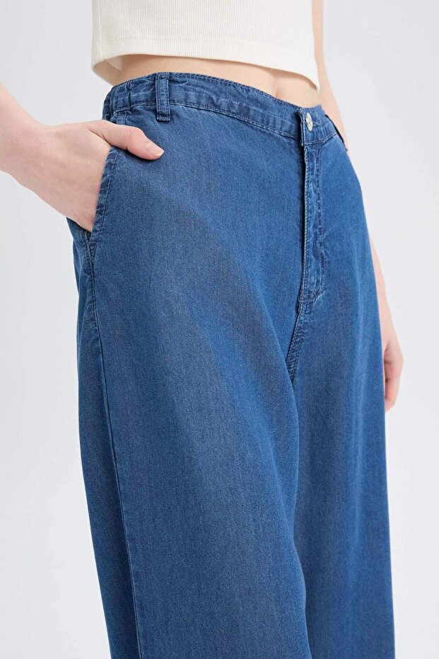 Pull On Wide Leg Yüksek Bel Uzun Yıkamalı Pantolon D8239AX25SM - 5