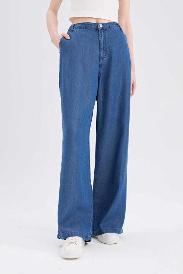 Pull On Wide Leg Yüksek Bel Uzun Yıkamalı Pantolon D8239AX25SM - 4