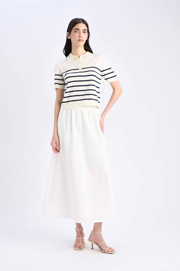 A Kesim Normal Bel Yarım Astar Poplin Midi Etek E8700AX25SP - 4