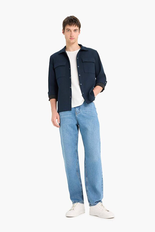 Regular Fit Çift Cepli Twill Uzun Kollu Gömlek E7689AX25SP - 2
