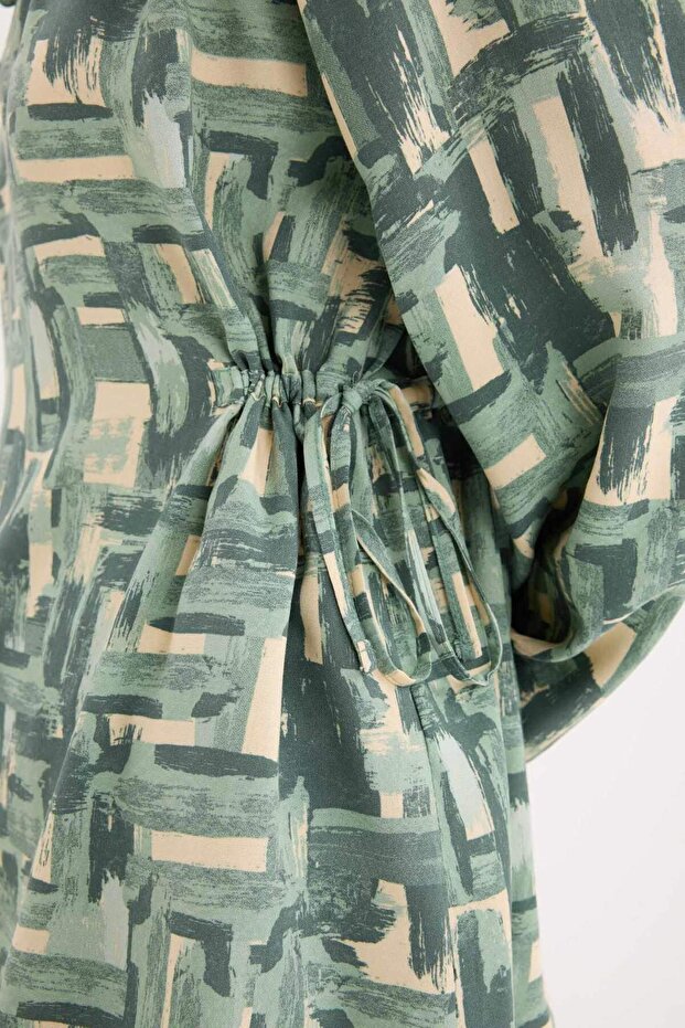 Regular Fit Drawstring Neckline Pattern Long Sleeve Blouse E6860Ax25Sp - 6