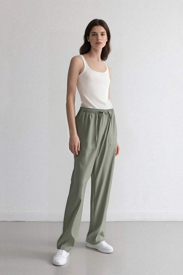 Straight Fit Çift Cepli Yüksek Bel Düz Paça Modal Kumaş Pantolon E5962AX25SP - 2