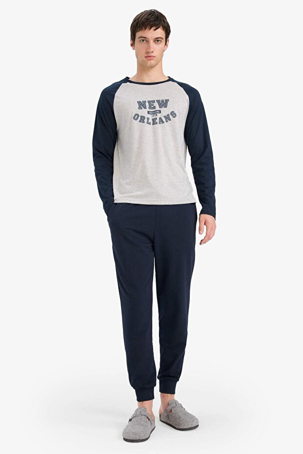 Regular Fit Pijama Takımı Baskılı Uzun Kollu Üst Uzun Alt E0496AX25SP - 1