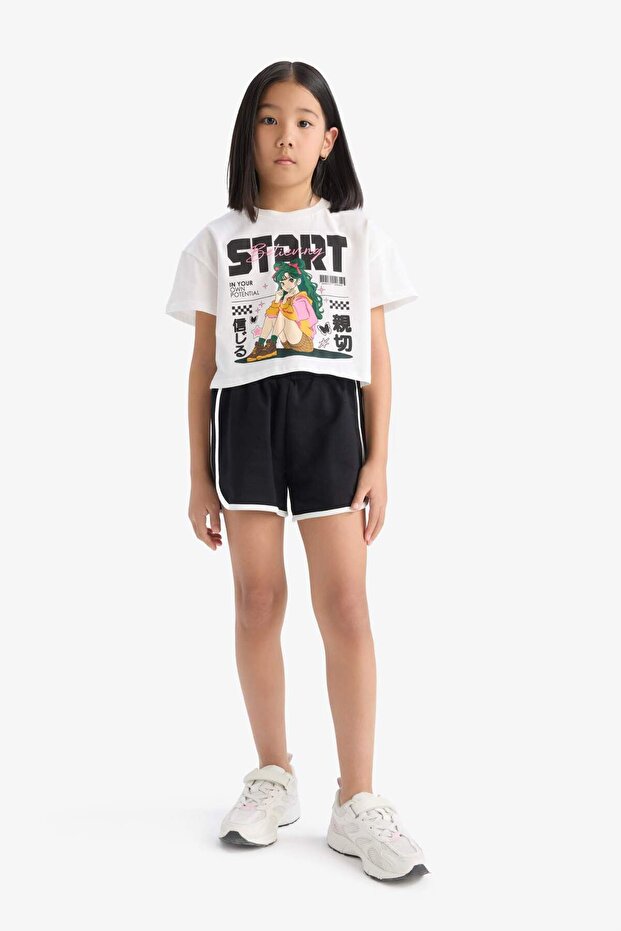 Kız Çocuk 2'li Takım Kısa Kollu Tişört Beli Lastikli Şort E3817A825SM - 2