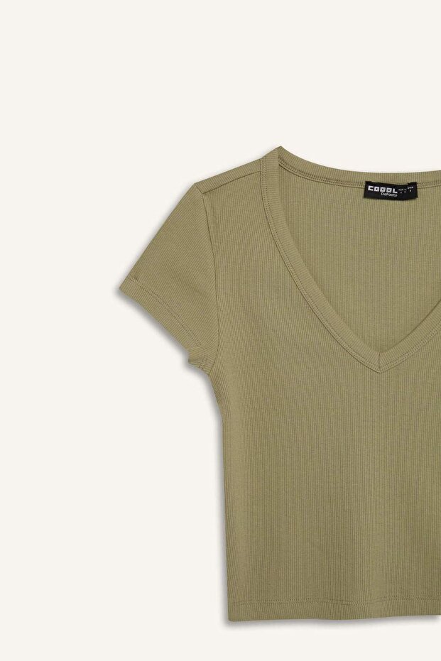 Coool Fitted Fitilli Kaşkorse Basic Düz Kısa Kollu Tişört E0290AX25SM - 8