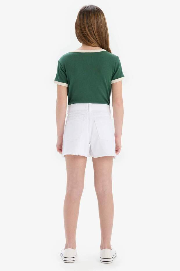 Kız Çocuk Yırtık Detaylı Pamuklu Jean Şort D9649A825SM - 8