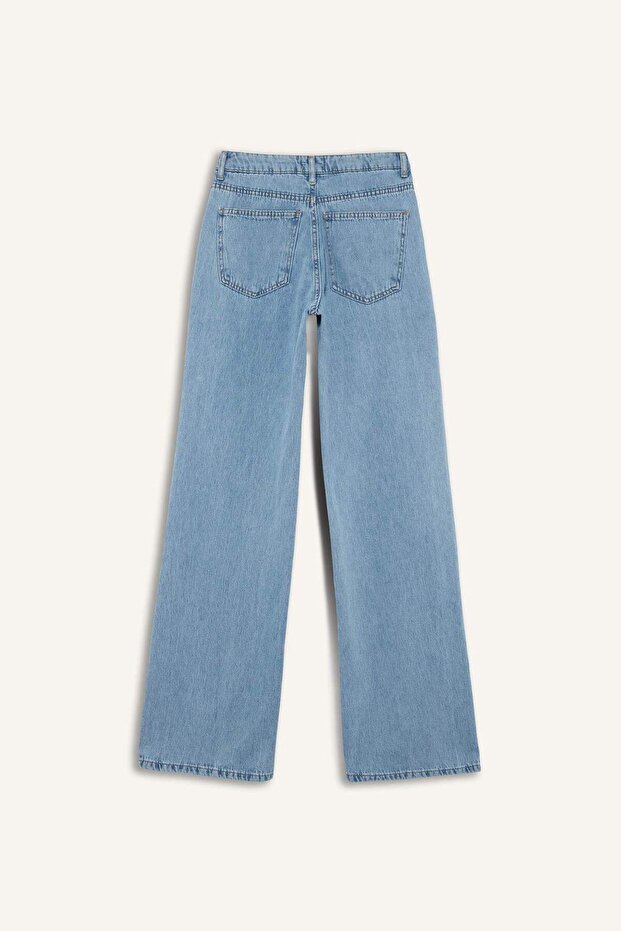 Straight Wide Yüksek Bel Uzun Jean Yıkamalı Pantolon E3190AX25SP - 8