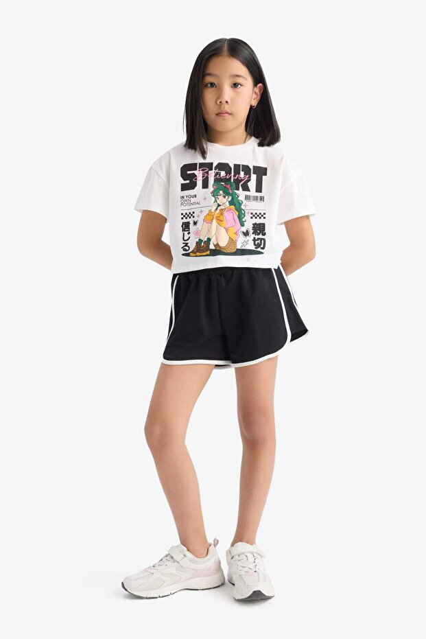 Kız Çocuk 2'li Takım Kısa Kollu Tişört Beli Lastikli Şort E3817A825SM - 1