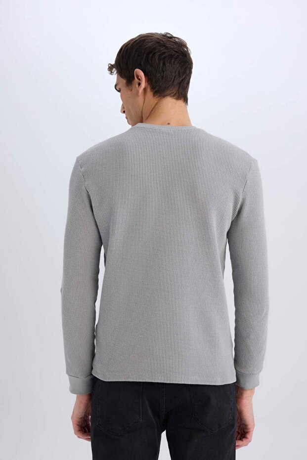 Regular Fit Bisiklet Yaka Uzun Kollu Waffle Tişört D7504AX25SP - 6