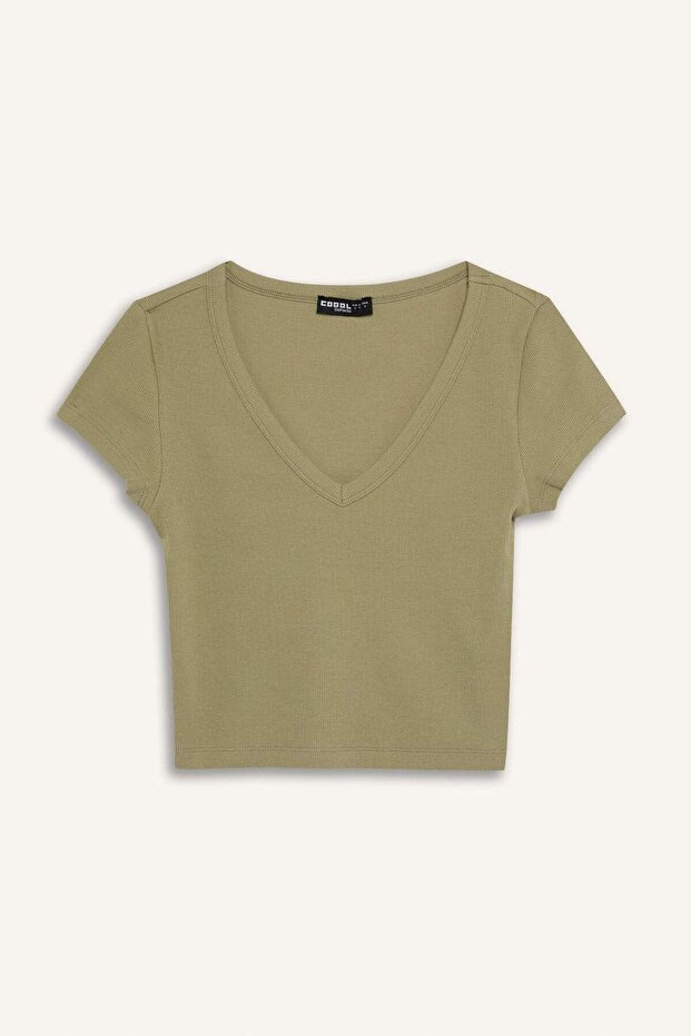 Coool Fitted Fitilli Kaşkorse Basic Düz Kısa Kollu Tişört E0290AX25SM - 7