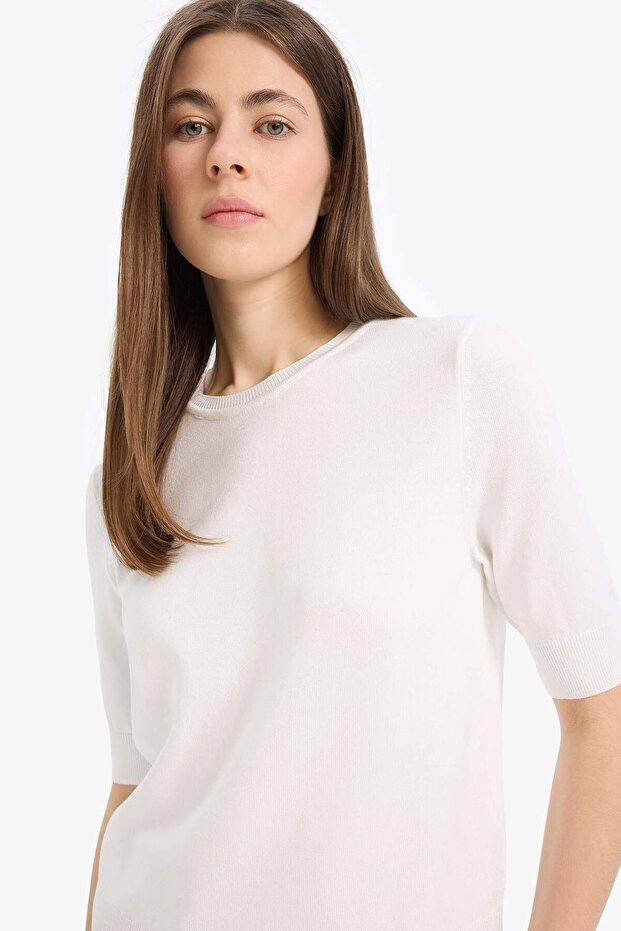 Regular Fit Bisiklet Yaka Basic Düz Kısa Kollu Triko Kazak D6272AX25SM - 4