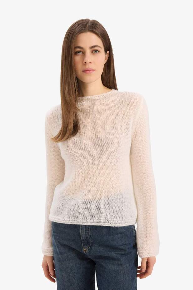 Regular Fit Kayık Yaka Basic Düz Triko Kazak E6997AX25SP - 3