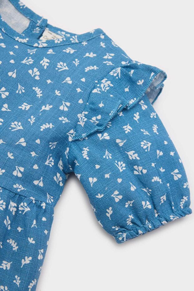 Kız Bebek Desenli Kısa Kollu Flamlı Poplin Elbise E5809A525SP - 2