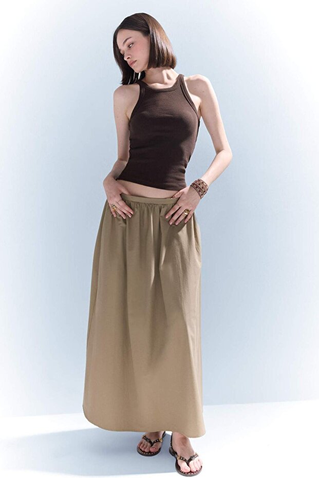 A-Line Regular Waist Half Lining Poplin Midi Skirt E8700Ax25Sp - 1