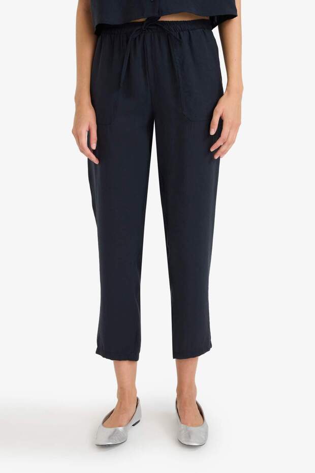 Straight Fit Çift Cepli Yüksek Bel Düz Paça Modal Kumaş Pantolon E5962AX25SP - 5