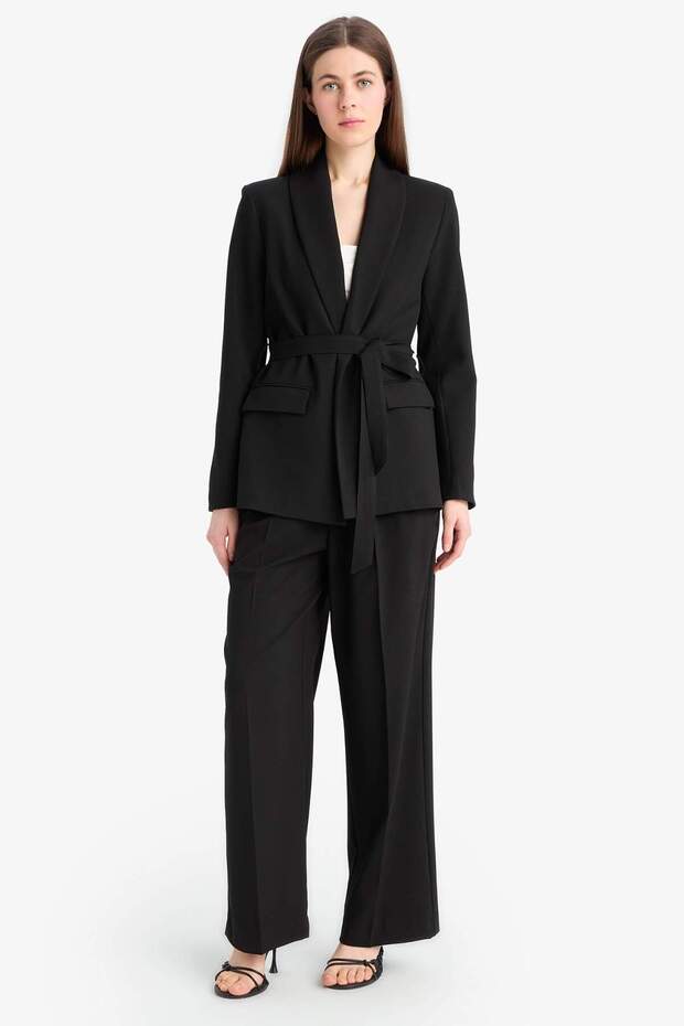 Regular Fit Belted Basic Plain Blazer Jacket E7346Ax25Sp - 5