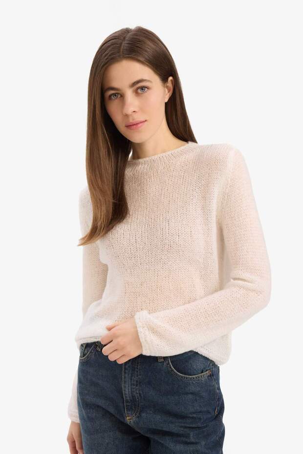 Regular Fit Kayık Yaka Basic Düz Triko Kazak E6997AX25SP - 1