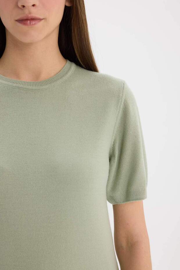 Regular Fit Basic Düz Bisiklet Yaka Kısa Kollu Triko Kazak E6810AX25SP - 5