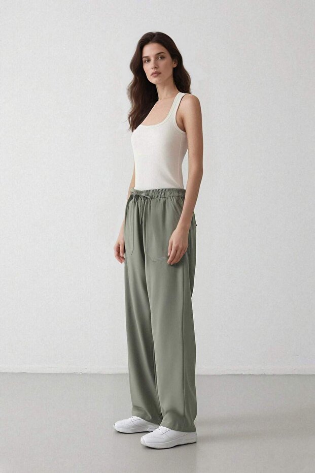 Straight Fit Çift Cepli Yüksek Bel Düz Paça Modal Kumaş Pantolon E5962AX25SP - 3