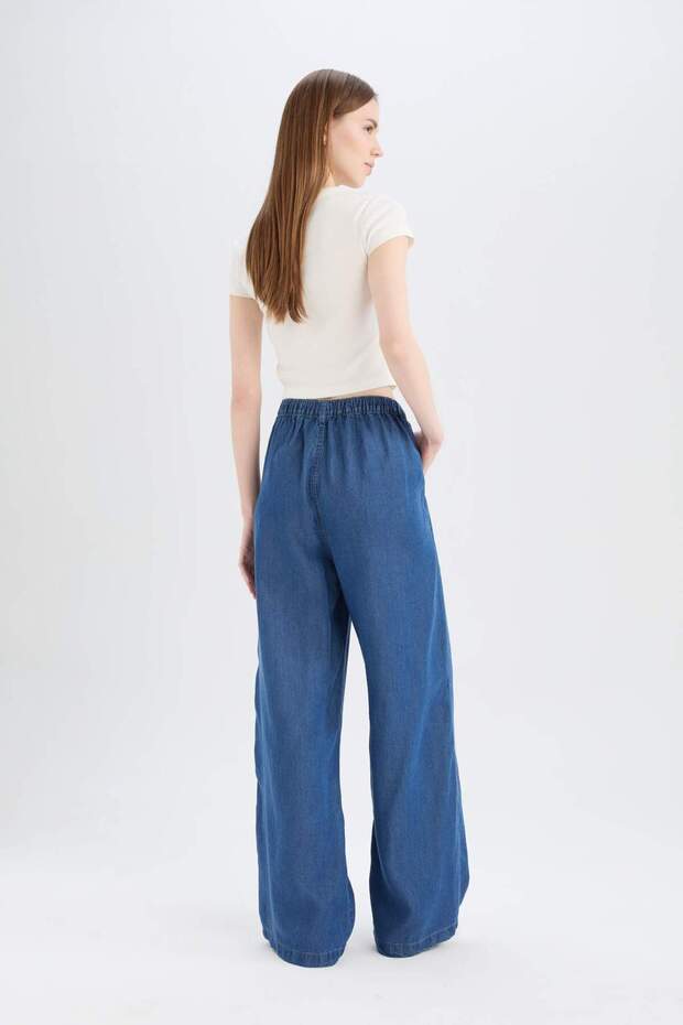 Pull On Wide Leg Yüksek Bel Uzun Yıkamalı Pantolon D8239AX25SM - 6