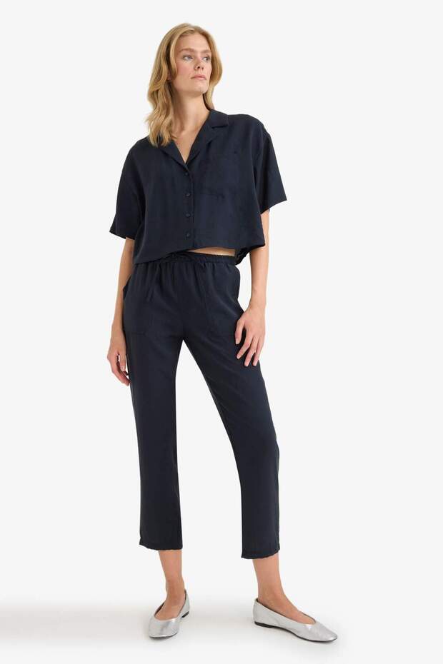 Straight Fit Çift Cepli Yüksek Bel Düz Paça Modal Kumaş Pantolon E5962AX25SP - 3