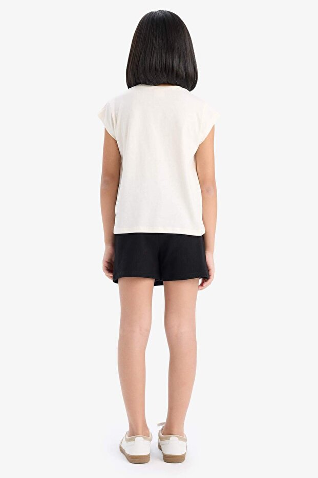 Kız Çocuk 2'li Takım Baskılı Kolsuz Tişört Şort Etek E1260A825SM - 8