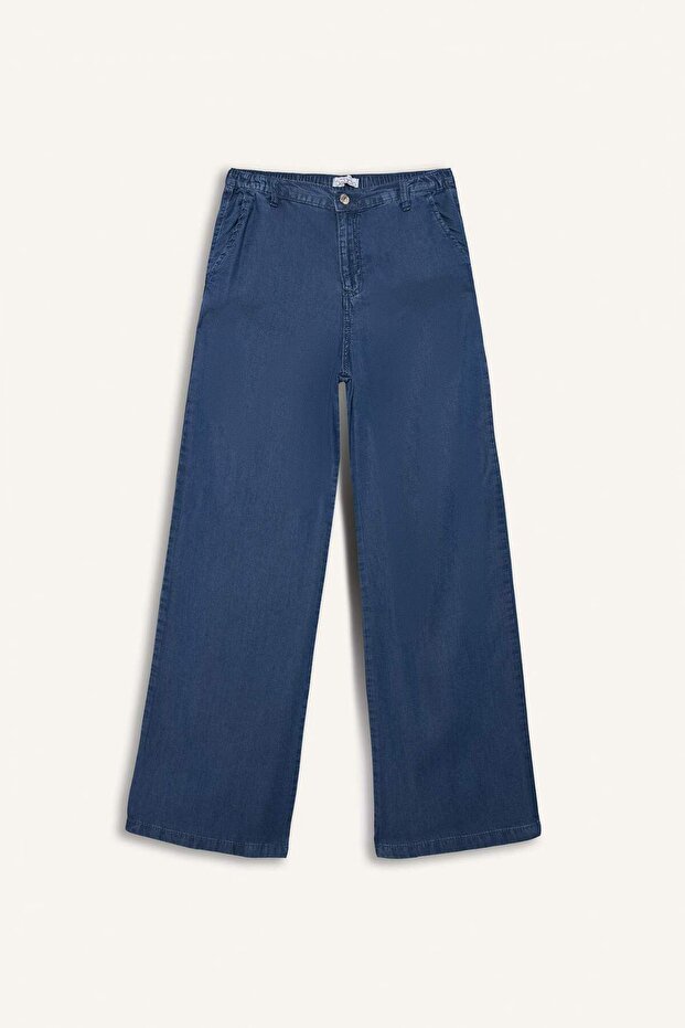 Pull On Wide Leg Yüksek Bel Uzun Yıkamalı Pantolon D8239AX25SM - 7